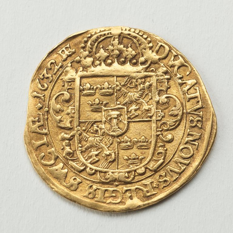 GULDMYNT, dukat, Gustaf II Adolf. Mainz 1632. Vikt 3,44 gram.