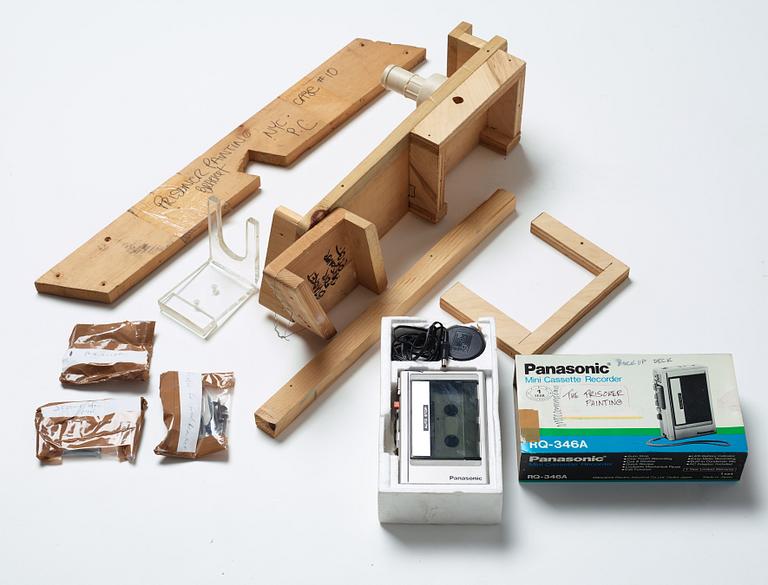Jonathan Borofsky, oil on canvas with plastic tube and casette player.