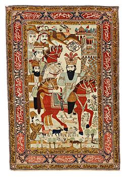 270. A RUG, a semi-antique Kashan figural, possibly Motachem, ca 202 x 140 cm.