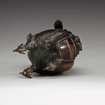 A bronze censer in the shape of a buddhist lion, Qing dynasty (1644-1912).