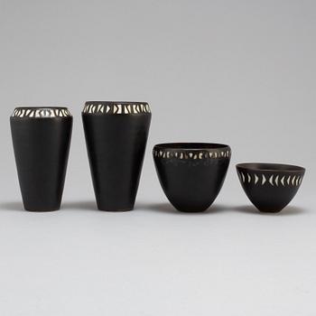 CARL-HARRY STÅLHANE, 2 stoneware vases and 2 bowls, unique,  Rörstrand.