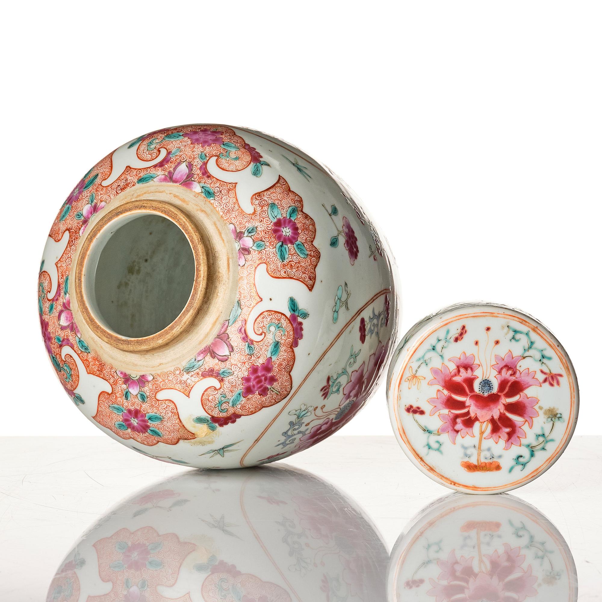 A famille rose jar with cover, Qing dynasty, Qianlong (1736-95).