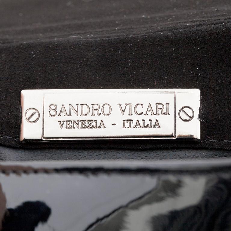 SANDRO VIACARI, a black patent leather and swarovski crystal evening bag.