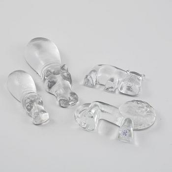 FIGURINER, 4 st, glas, Lisa Larson, Royal Krona, 1900-talets fjärde kvartal.