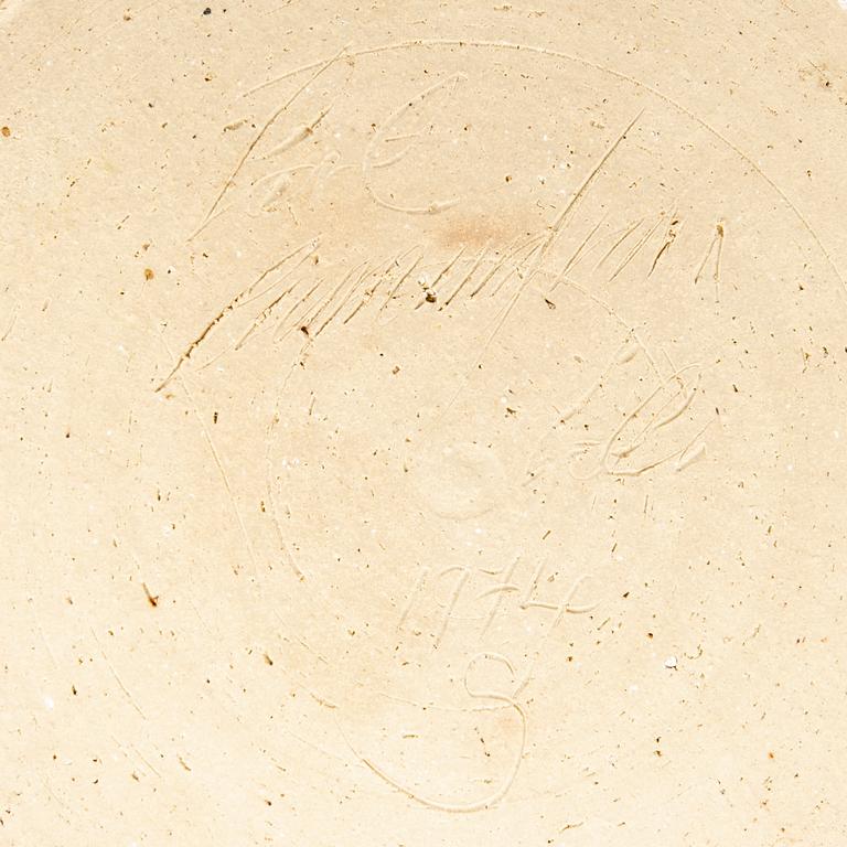 Carl Cunningham-Cole, a signed and dated stoneware plate 1974.