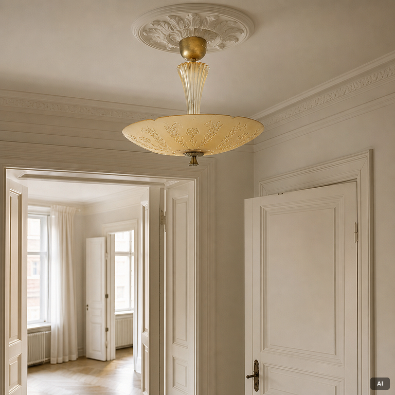 Fritz Kurz, A model KD 9775 Swedish Modern ceiling lamp, Orrefors, 1940s.