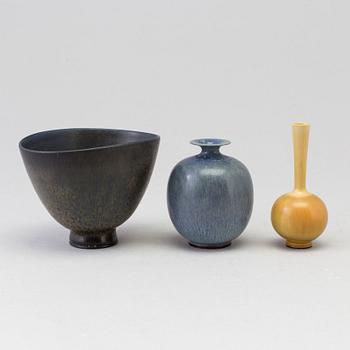 2 stoneware vases and 1 bowl, Berndt Friberg, Gustavsberg studio.