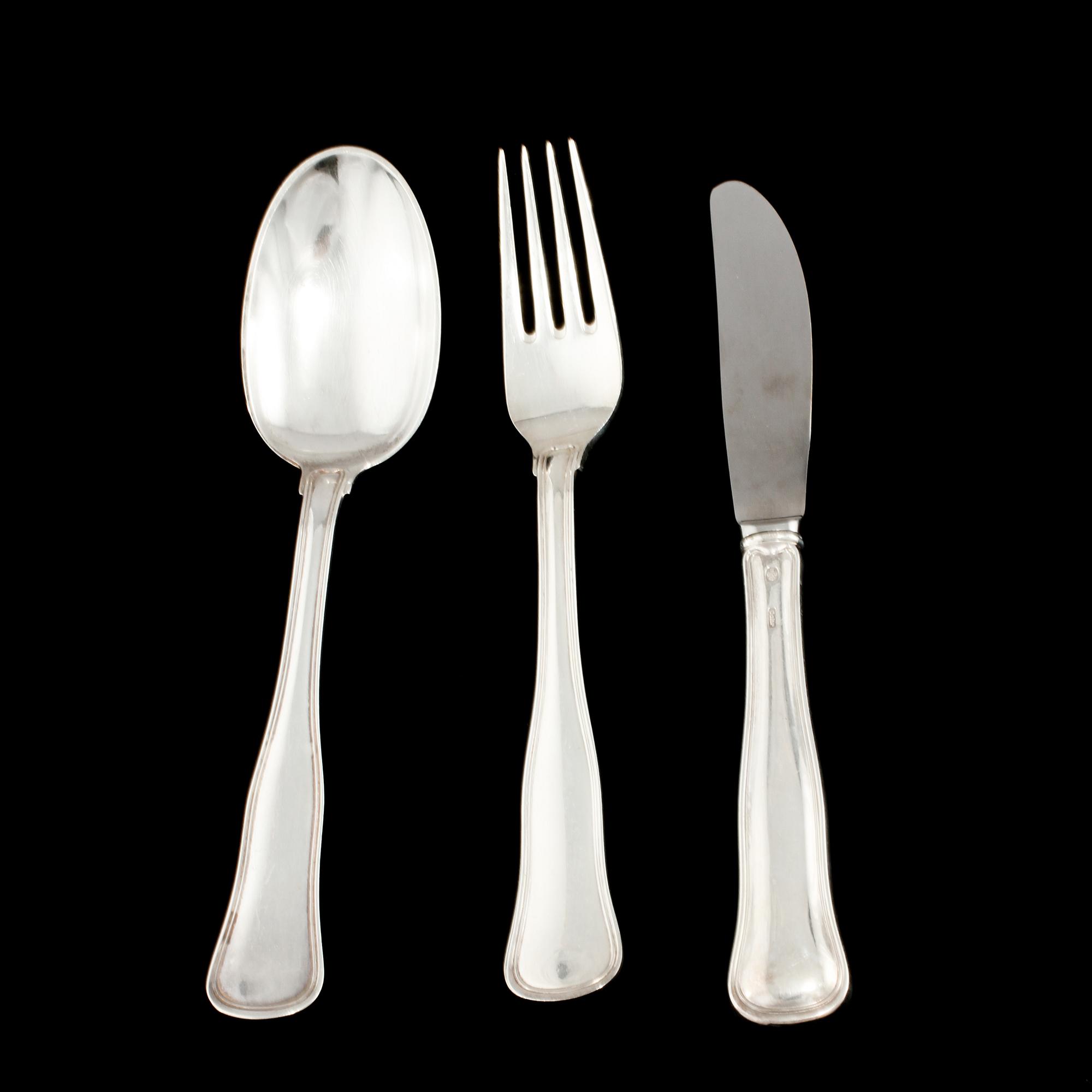 BESTICK, 24 st, silver, "Gammal dansk", Cohr, Danmark, 1900-tal. Vikt 1158 g inkl stålblad.