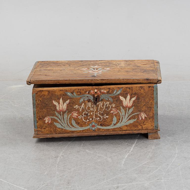 A Swedish painted chest from Uppland, probably Väddö, dated 1793.