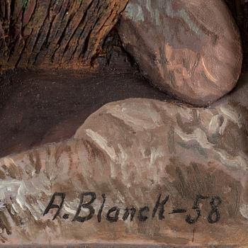 ANDERS BLANCK, relief, painted wood, signed and dated -58.