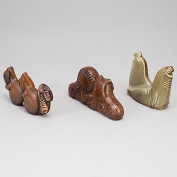 7 stoneware figurines by Lisa Larson from the "Noaks ark" series, 1979-83.