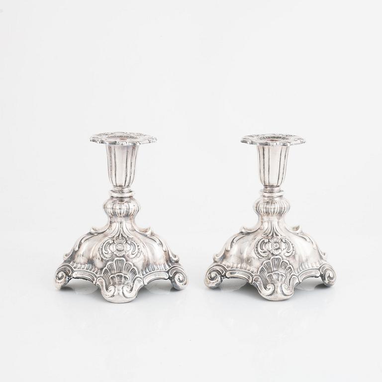 K Anderson, candlesticks, a pair, silver, Rococo style, Stockholm 1940.