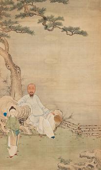 683. A hanging scroll, ink and color on silk, late Qing dynasty.