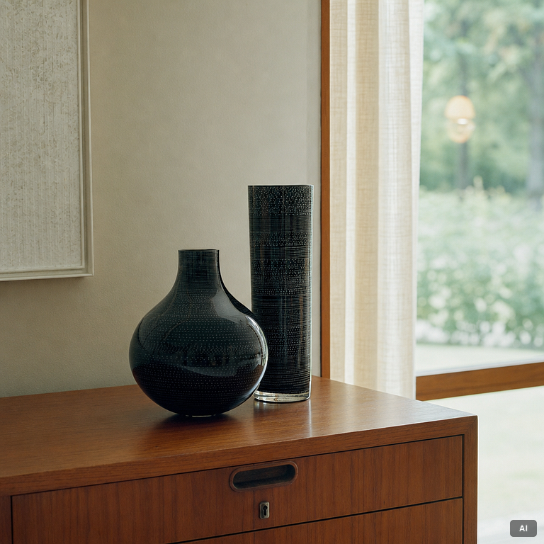 Ingegerd Råman, two glass vases “Night and Day”, Orrefors 2004, limited editions 144/200 and 32/200.