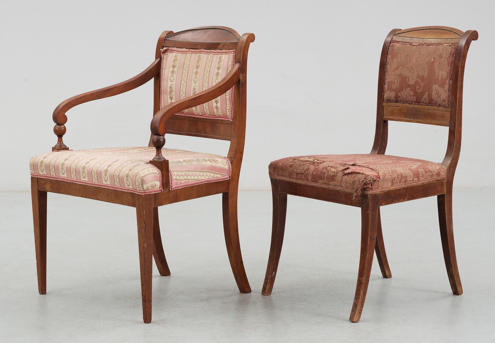 KARMSTOL SAMT STOL, senemepire, 1800-talets mitt.