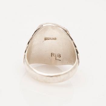 Collier med hänge och ring, sterling silver fattade med turkoser.