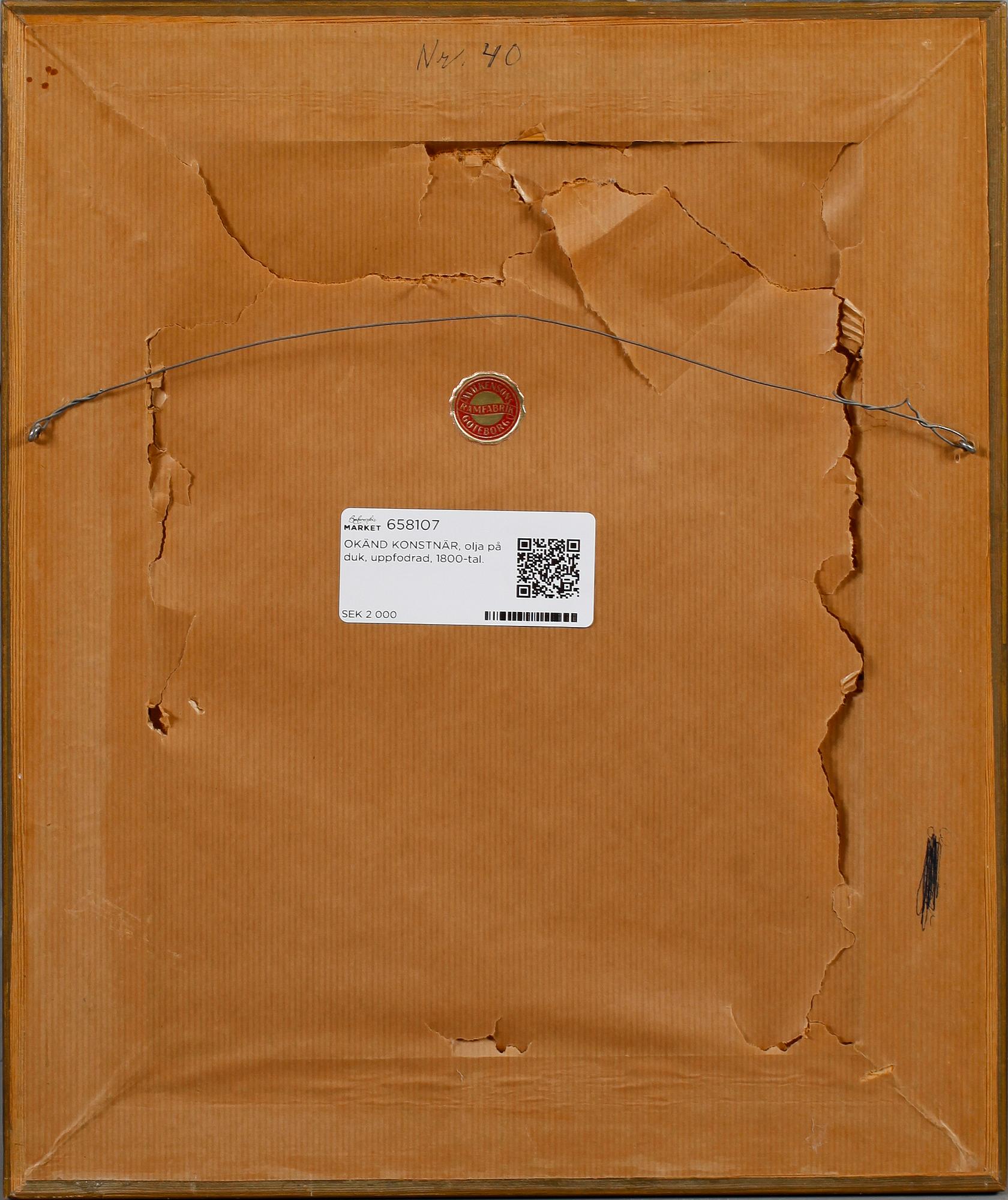 OKÄND KONSTNÄR, olja på duk, uppfodrad, 1800-tal.