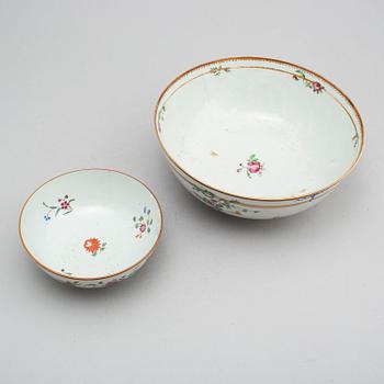 Two famille rose punchbowl and bowl, Qing dynasty, 18th century.