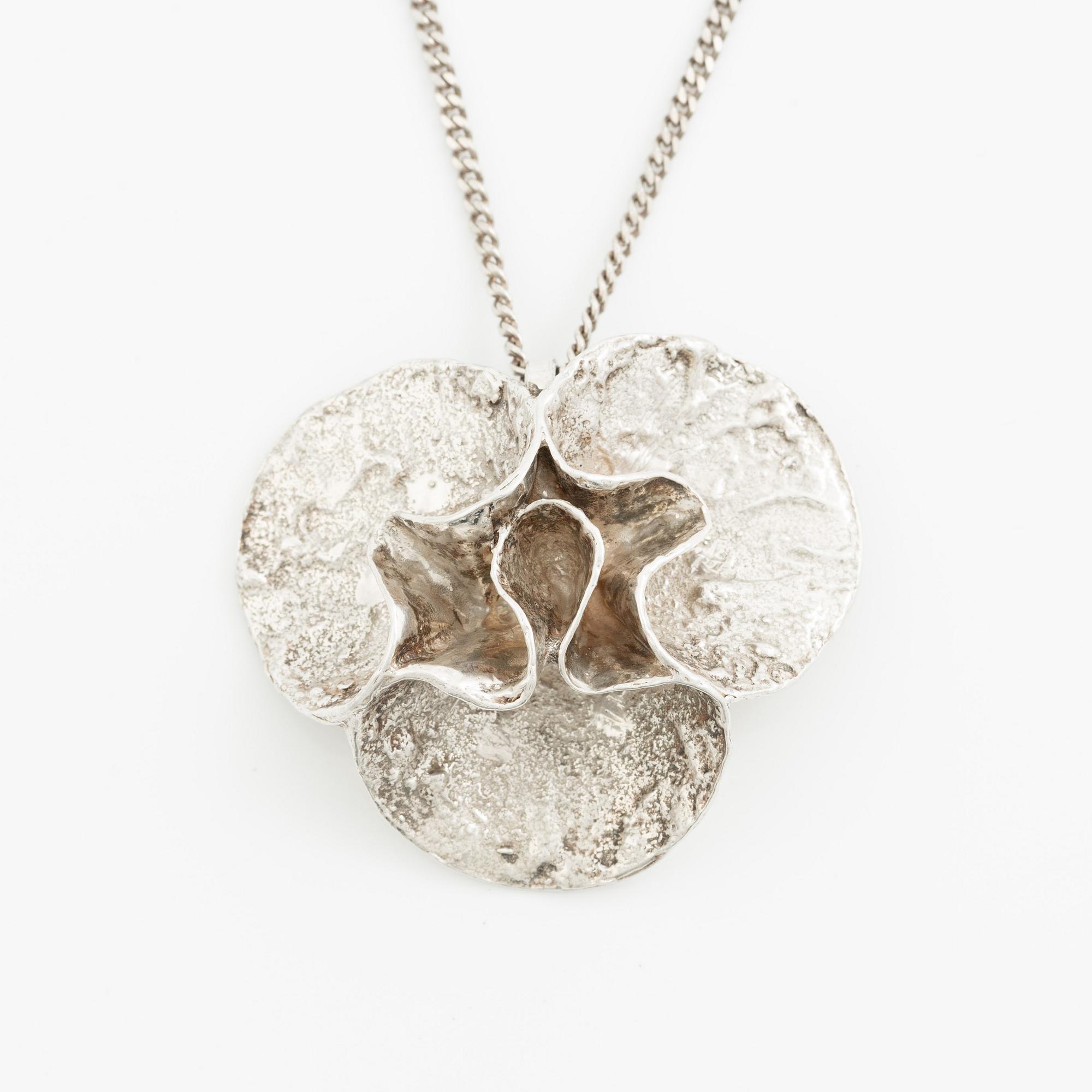 Theresia Hvorslev, bracelet, ring, pendant, earrings, 1 pair, sterling silver, chain, silver, Lidköping 1977, 1976, 1978 and 1973.