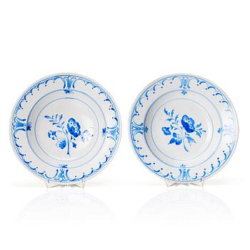 437. A pair of Swedish faience soup dishes, Rörstrand, 1766.