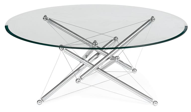 A  Theodore Wadell "Wadell" chrome plated and glass sofa table, Cassina post 1973.
