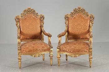 KARMSTOLAR, ett par, ny-Louis XV-stil, 1900/2000-tal.