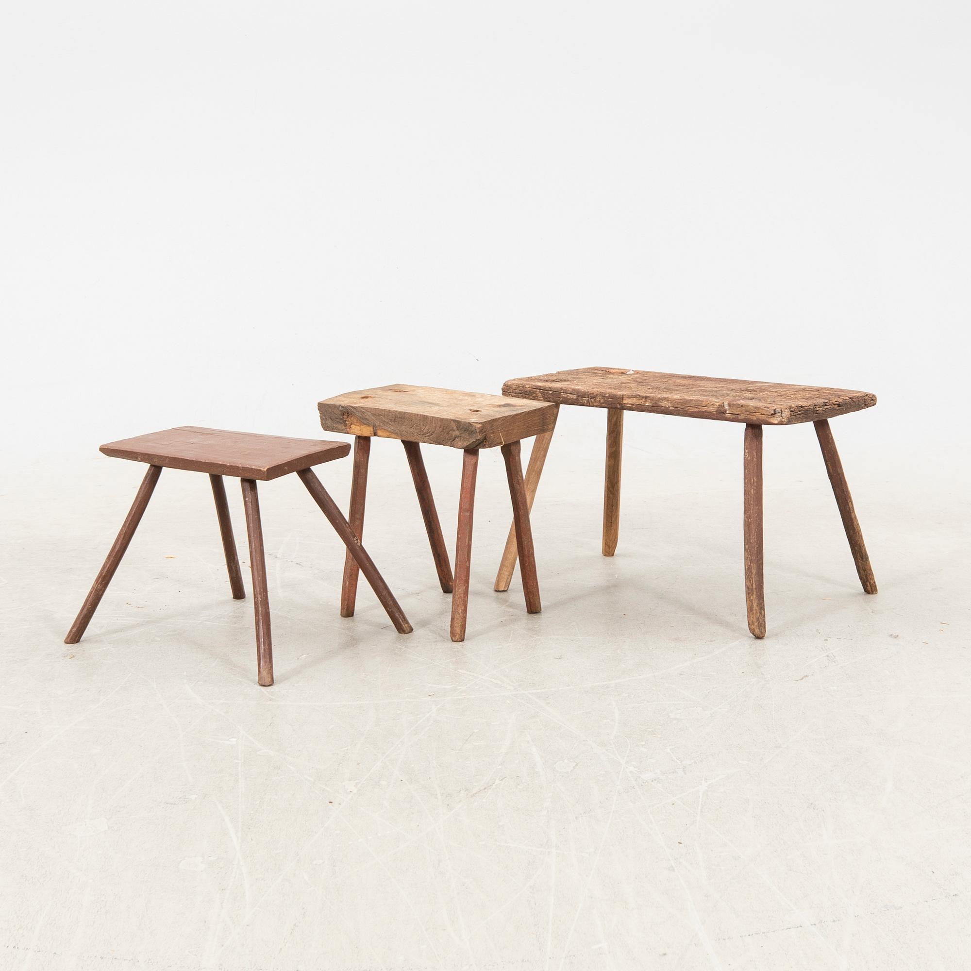 A set of three wooden stolls 20th century.