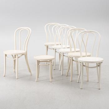 Chairs in bentwood, 6 pcs with a stool, second half of the 20th century.