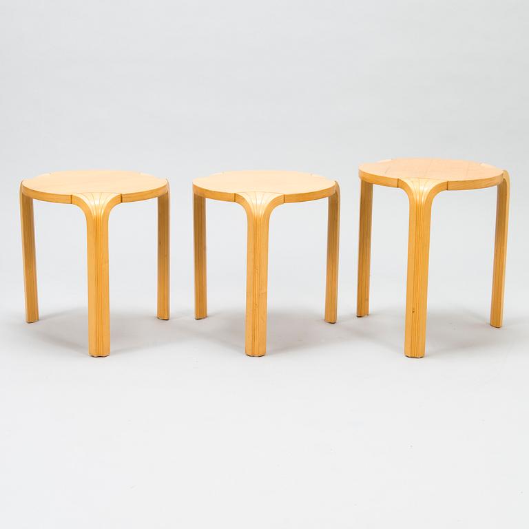 ALVAR AALTO, A set of three 'X600' stools for Artek, late 1990s.