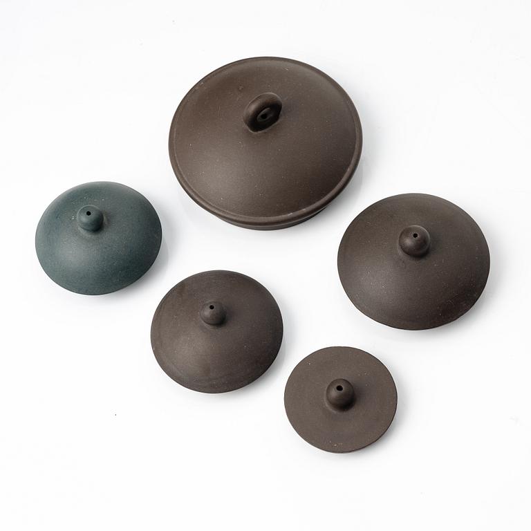 Tekannor, fem stycken, yixing, Kina, 1980/-90-tal.