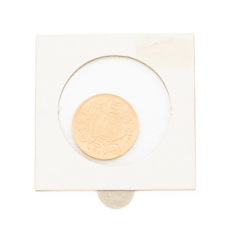 Gold coin, Switzerland, 20 Franc, 1947.