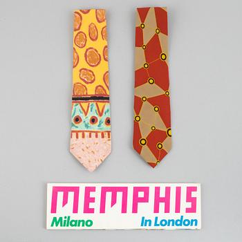 Memphis, ties, a pair and exhibition folder, 1980s.