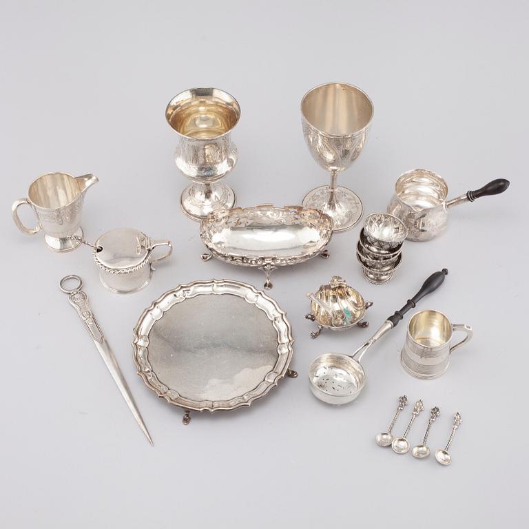 A set of 19th and 20th century silver serving ware, mostly England.