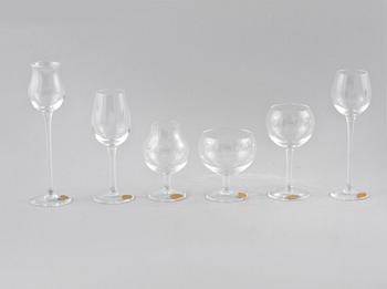 GLAS, 6 st, Moser Club's Physiognomical Miniature Snifters, Moser, Tjeckoslovakien, 1950/60-tal.