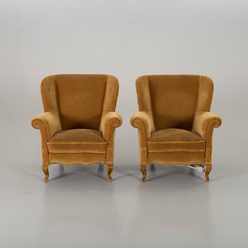 A PAIR OF EASY CHAIRS 1940'S.