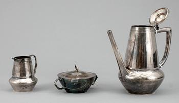 KAFFESEVIS, 3 delar, jugend, Urania, troligen Friedrich Adler, försilvrad metall, 1900-talets början.