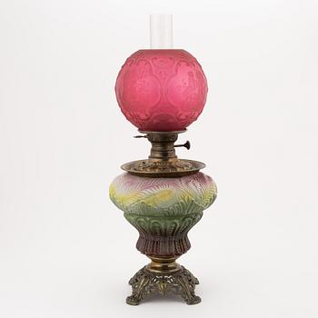 A glass and brass oil lamp, late 19th Century.