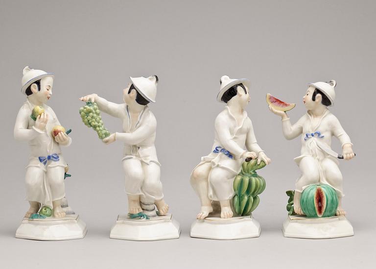 FIGURINER, 4 st, porslin, Schwarzburger-Werk-Staetten, Tyskland, 1900-tal.
