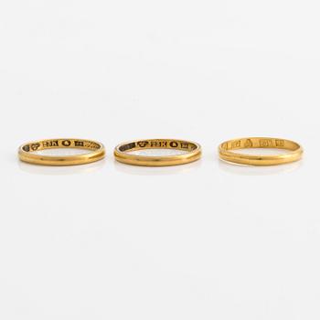 Rings, 3 pcs, smooth, 23K gold.