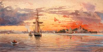 71. Jacob Hägg, Sun setting over the sea-approach to Stockholm.