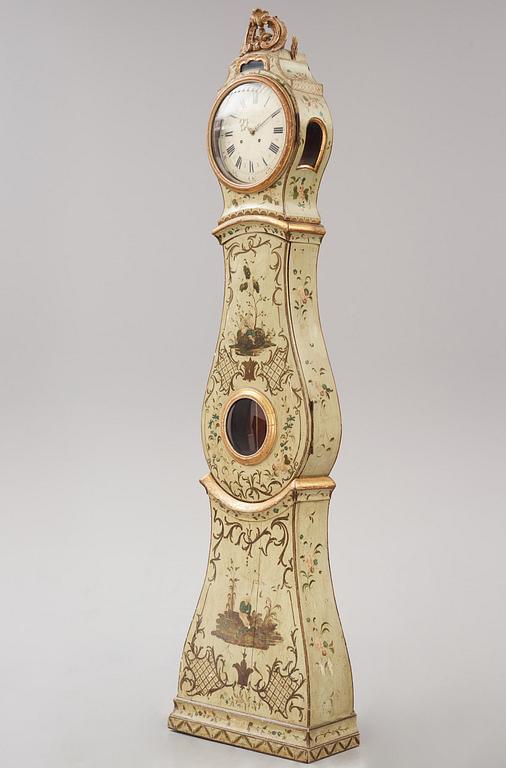 A Swedish rococo polychrome-painted longcase clock, Stockholm, later part 18th century.