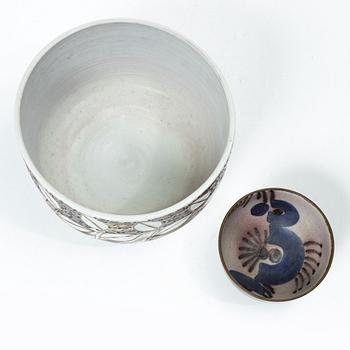 Lisa Larson, two bowls and a figurine, Gustavsberg.