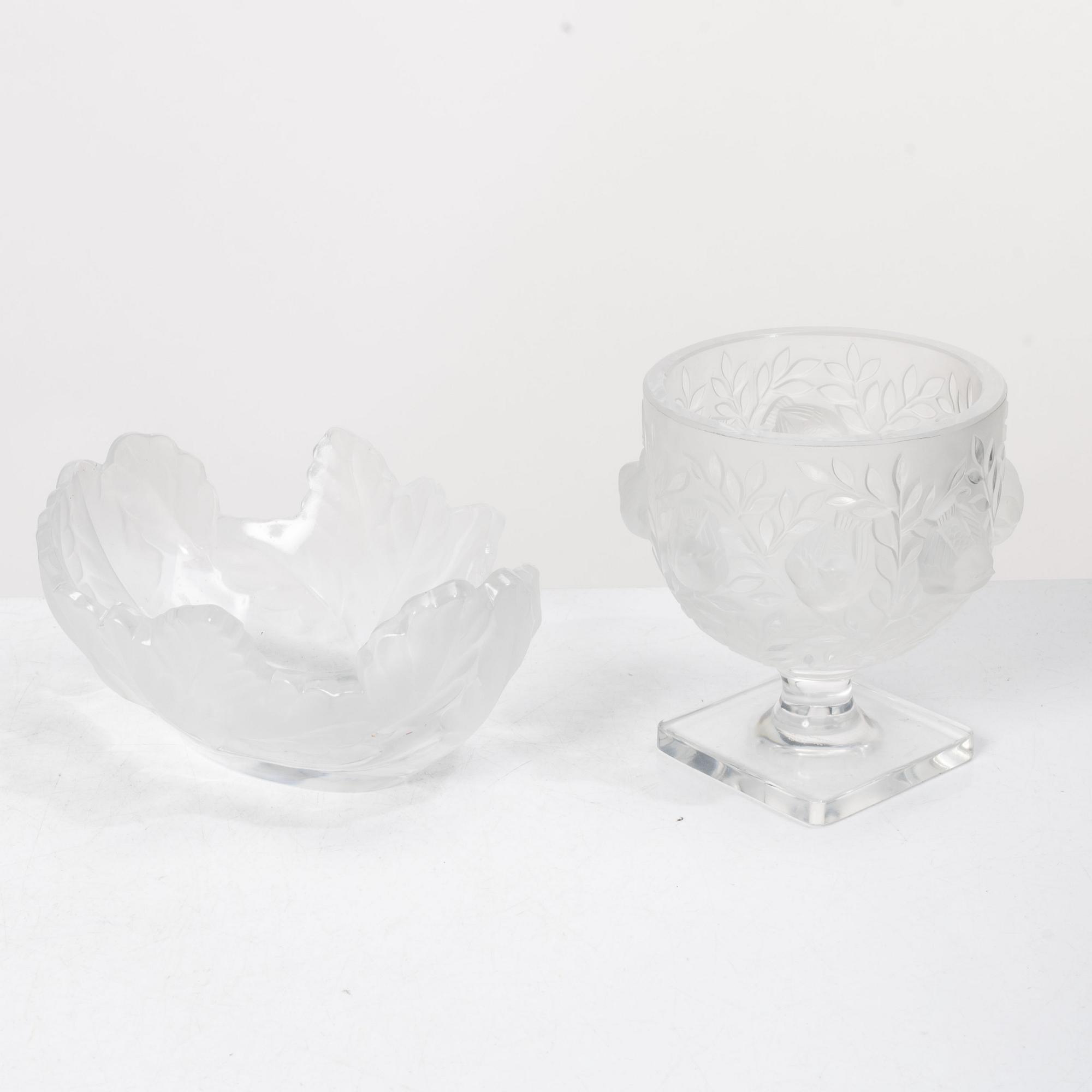 René Lalique, Six glass objects, Lalique, France, second half of the 20th century.