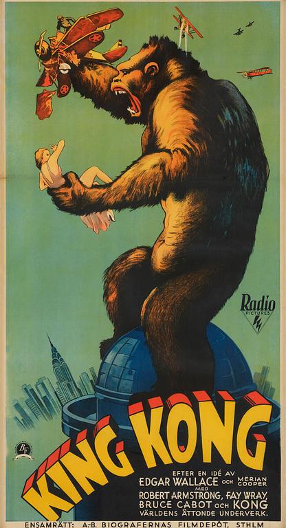 MOVIE POSTER, "King Kong", J Olséns Litografiska Anstalt, Stockholm, 1933.