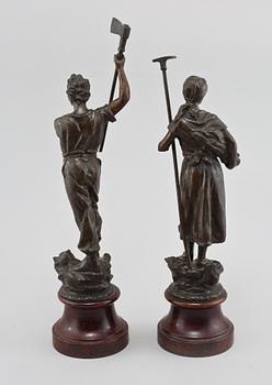 SKULPTURER, 2 st, patinerad metall, 1900-talets andra hälft.