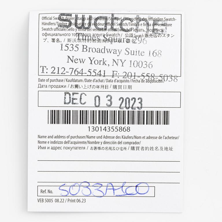 Swatch/Omega, MoonSwatch, Mission to Mercury, chronograph, wristwatch, 42 mm.