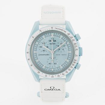 Swatch/Omega, MoonSwatch, Mission to Uranus, chronograph, wristwatch, 42 mm.