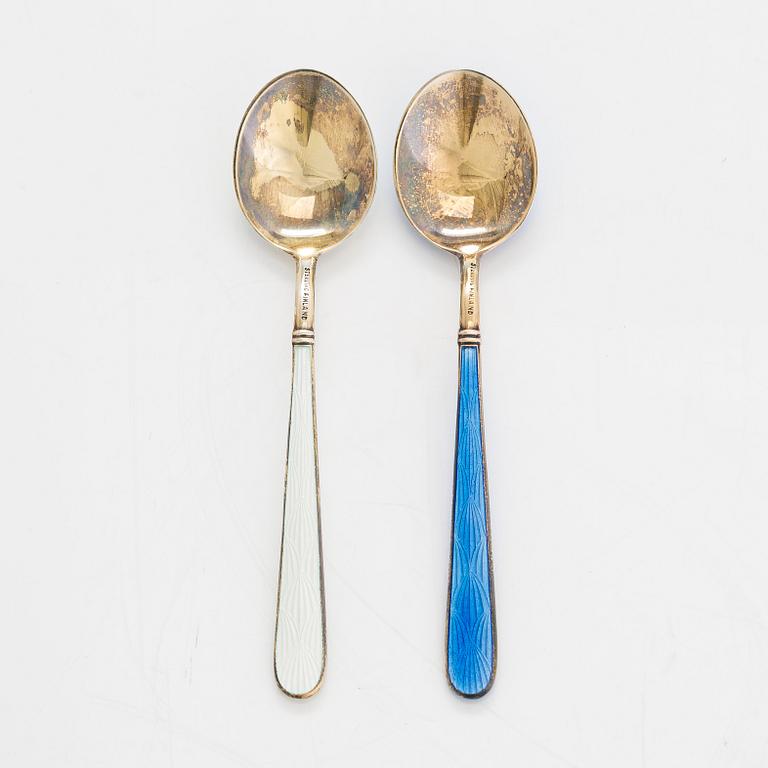 Tillander, a set of six enamelled and gilded silver spoons, Helsinki 1963. In original box.