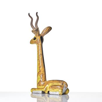 Vicke Lindstrand, a glazed ceramic sculpture of a gazelle, Upsala-Ekeby, Sweden, 1948-60.