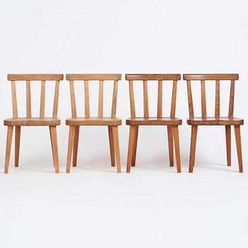 Axel Einar Hjorth, a set of four "Utö" stained pine chairs, Nordiska Kompaniet 1930s.